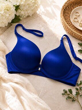 Victoria’s Secret Plunge Bra Blue 34B Front Close Push Up Smooth‎ Cups G-1627